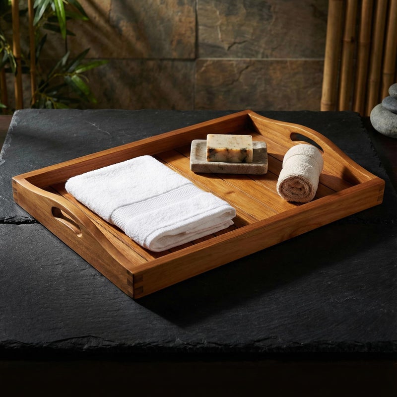Bare Decor Vivi Spa/Serving Tray in Solid Teak Wood, Brown, 15.75x23.5 - Image 4
